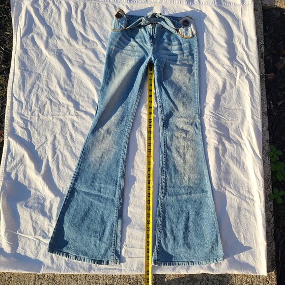 Miss Sixty Italian Light Fade Whisker Accent Flare Blue Jeans - Size 26 - Picture 9 of 11